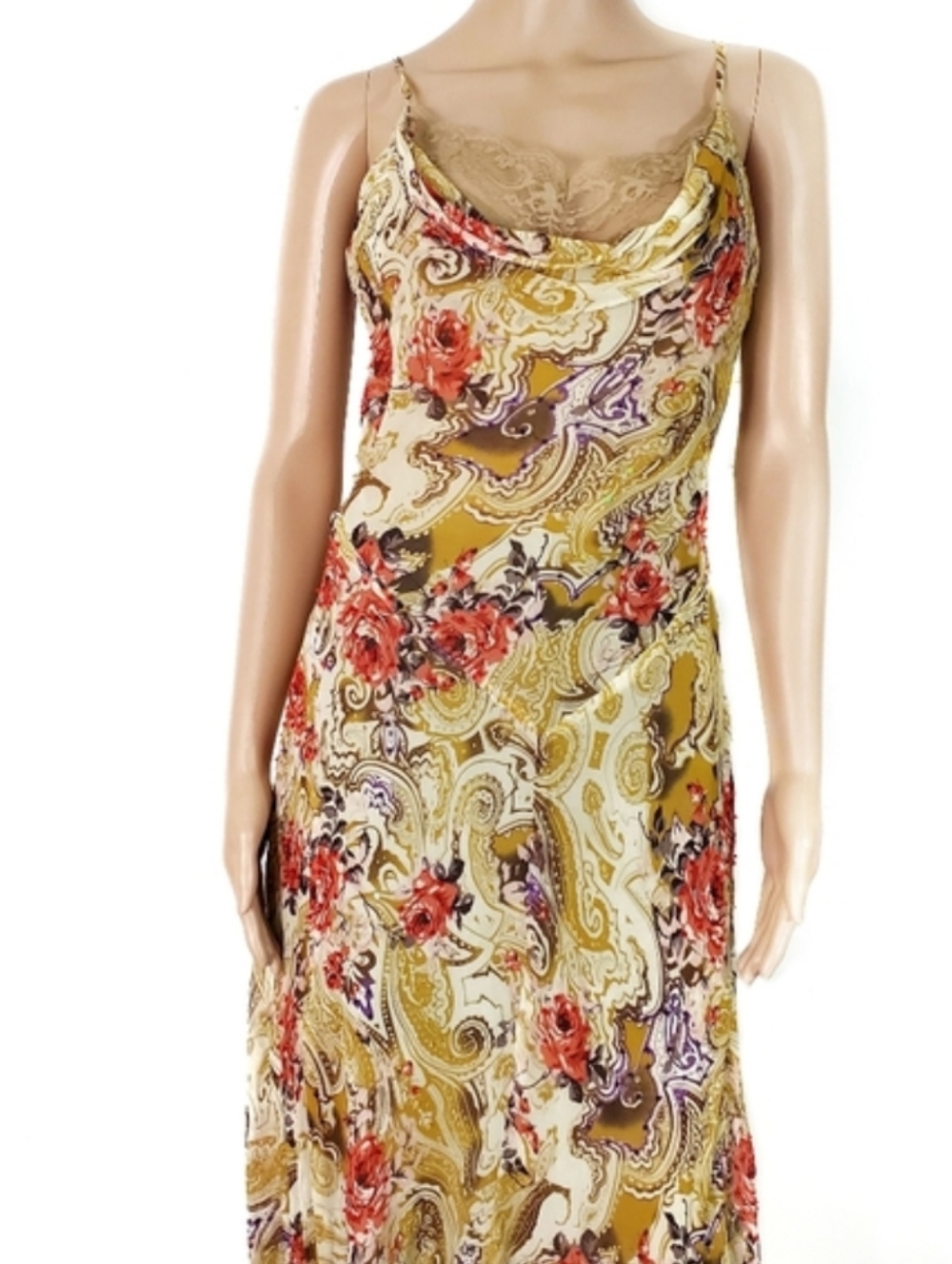 Vintage 90s Mixit Silk-Blend Dress in Mustard and Brown Paisley